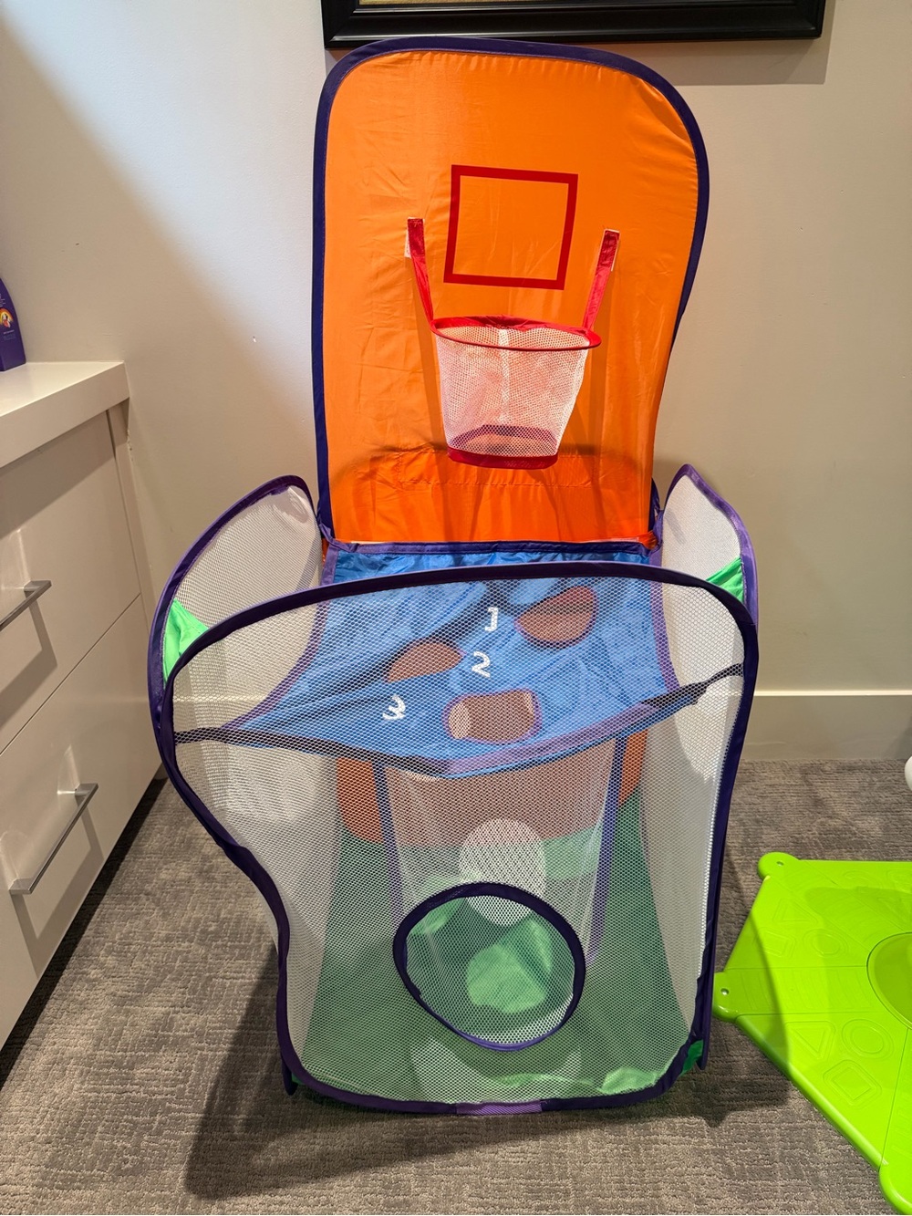 Kids Pop-Up Basketball Hoop & Target Toss Play Tent - Orange/Blue